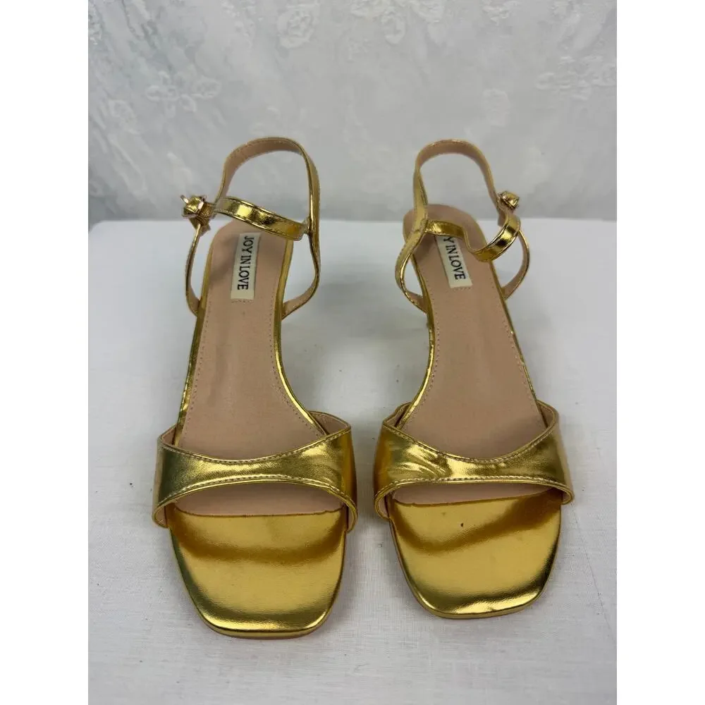 Joy In Love Gold Metallic Strappy Ankle Strap Stiletto Sandals Size 8.5